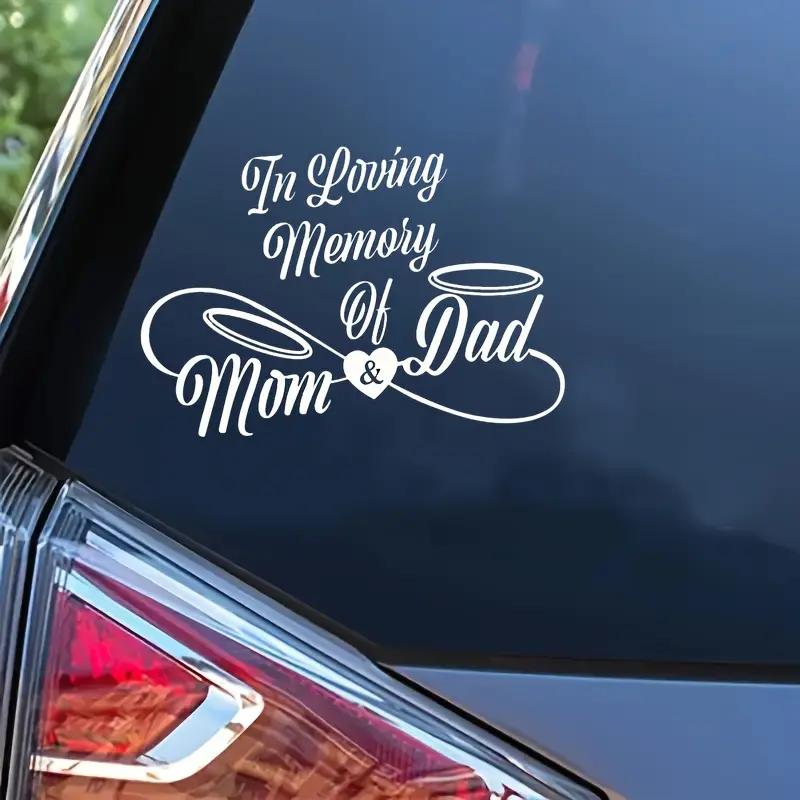 Elegant "In Loving Memory" Mom and Dad Commemorative Vinyl Car Stickers - Heartfelt Tribute with Cross Commemorative Symbols, Durable Black Vinyl Material, Memorial Day Decoration