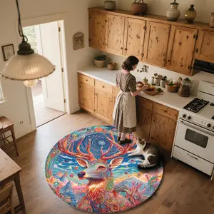 Colorful Deer (2)  Round patterned carpet, non-slip round mat for bedroom, living room, pet bed, and chair, home decoration, birthday gift, Christmas gift, Valentine's Day gift