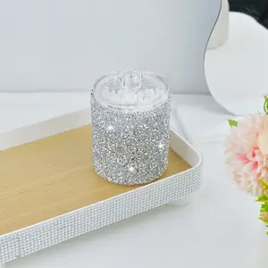 1pc Cotton Swab Storage Box with Rhinestones, Dustproof Makeup Wipes Holder, Floss Small Item Organizer, Office Desk Vanity Console