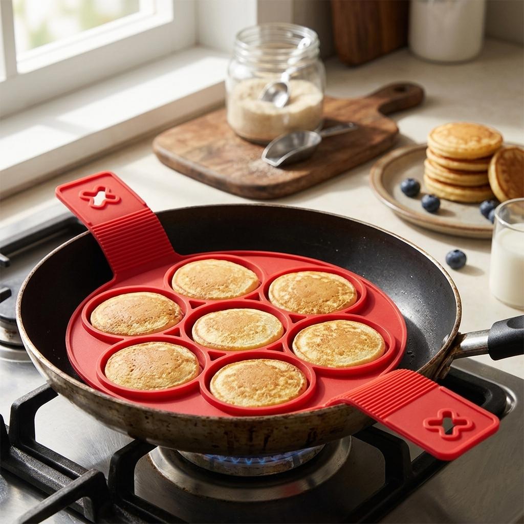 1pc Non Stick 7 Hole Silicone Baking Mold Multifunctional Round Pancake Egg Frying Tool Reusable Kitchen Accessory For Breakfast Making