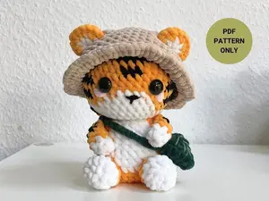 Baby Tiger Crochet Pattern | Safari tiger | cute tiger with safari hat and leaf bag | intermediate crochet pattern