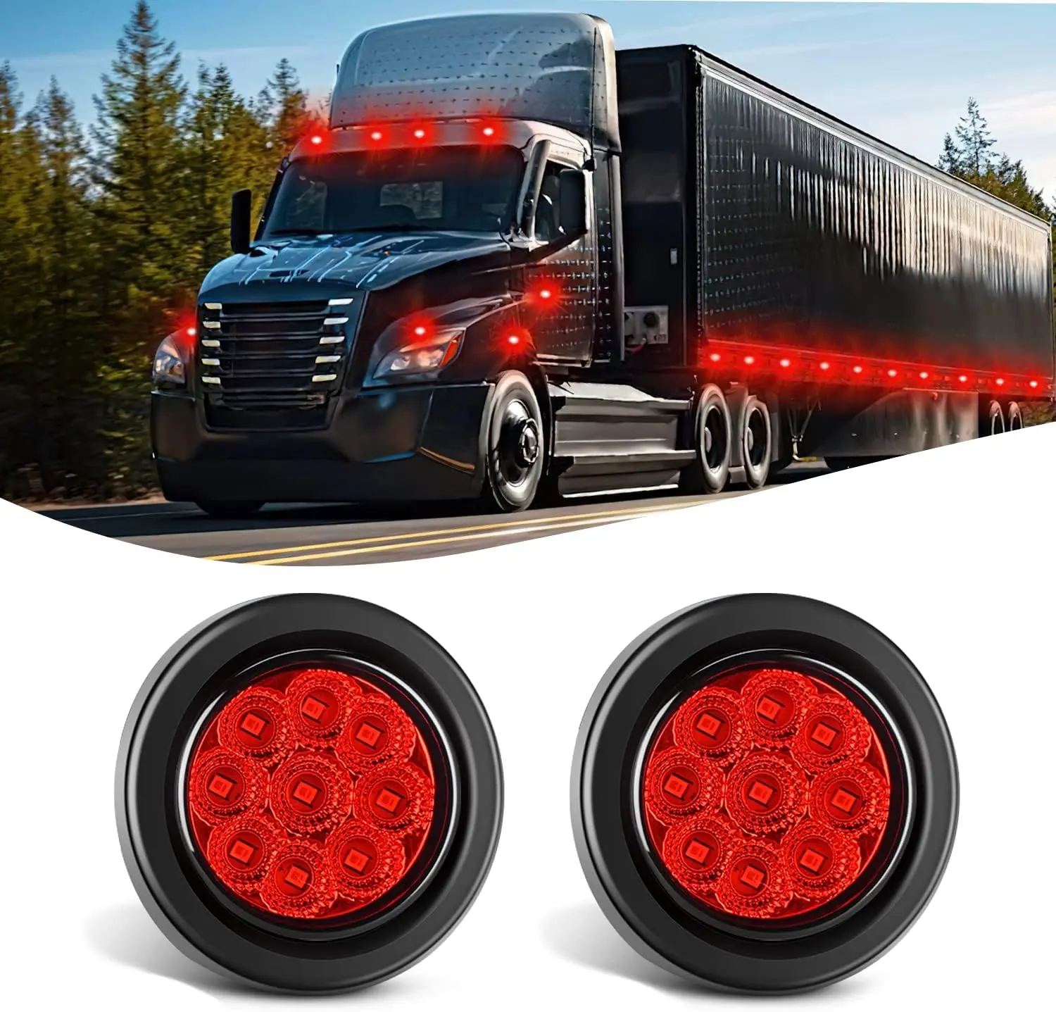 Nilight 2-In-1 2pcs 2-Inch Round 9LED Marker Light Kit - High Visibility Clearance Lights, Flush Mount, 2Prong Plugs, Grommet, Pigtail, Hardwiring for 12V Trucks, Trailers, ABS