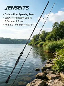 Jenseits Fishing Rods, Carbon Fiber Spinning Poles, Saltwater Resistant Guides, 6'/6.6'/7'/8'-Portable 2-Piece, Cork/EVA Grip for Bass Trout Inshore & Surf
