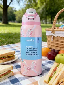 Owala Bow Print Insulated Water Bottle Leak-Proof with Straw Perfect for Commute On-the-Go Hydration 32oz  candy  coated tumbler
