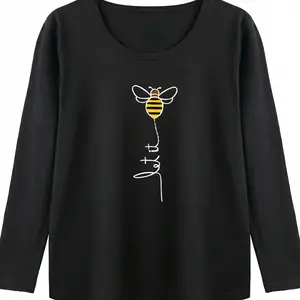 Let It Bee Shirt Women Cute Bee Graphic Tee Inspirational Quote Boho Animal Lovers Casual Relaxed Fit Mother's Day Gift Comfy Long Sleeve Top