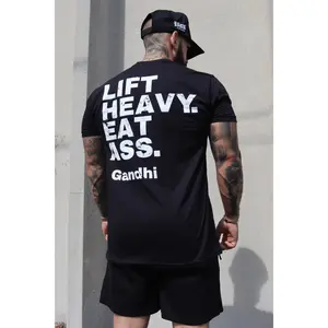 Lift Heavy Classic Tee - Men's Short Sleeve Crew Neck T-Shirt with Slogan Print, Casual Summer Training Top Crewneck Jersey