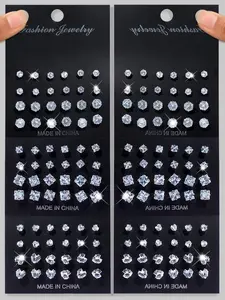 12-36 Pairs Artificial Zircon Earrings Set, Heart Round Square Multi-Piece Combination, Unisex Daily Commute Holiday Party Gift, Stud Earrings Jewelry