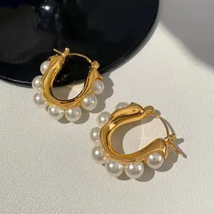 Women's U-Shaped Faux Pearl Hoop Earrings -Elegant Daily Casual Earrings
