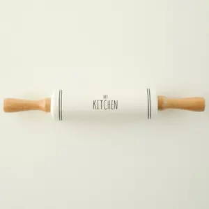 Smooth Porcelain Rolling Pin with Wooden Handles, Kitchen Bakeware for Pastry Preparation
