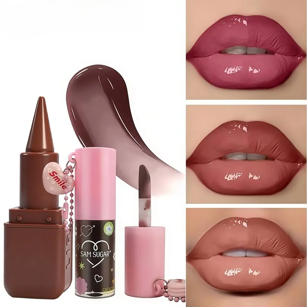 Lipliner+lip Glaze Set, Chocolate Lip Liner Lip Oil Set, Fine Glitter Hydrating Moisturizing Glossy Mirror Lip Gloss Lipstick, Waterproof and Color Fast Lip Gloss, Glossy Juicy Lip