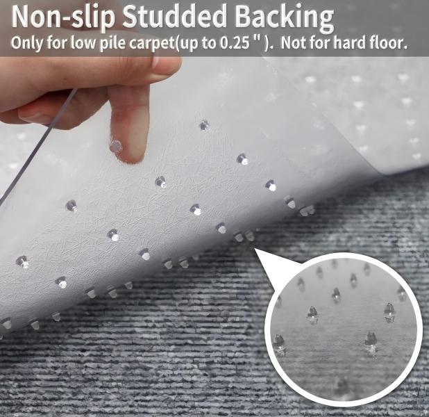 Clear Office Chair Mat for Carpet, 36x48 Inch Studded Carpet Protector Gasket, Heavy Duty Anti-Slip Floor Mat with Lip, Easy Glide for Low Pile Carpet, Home Office