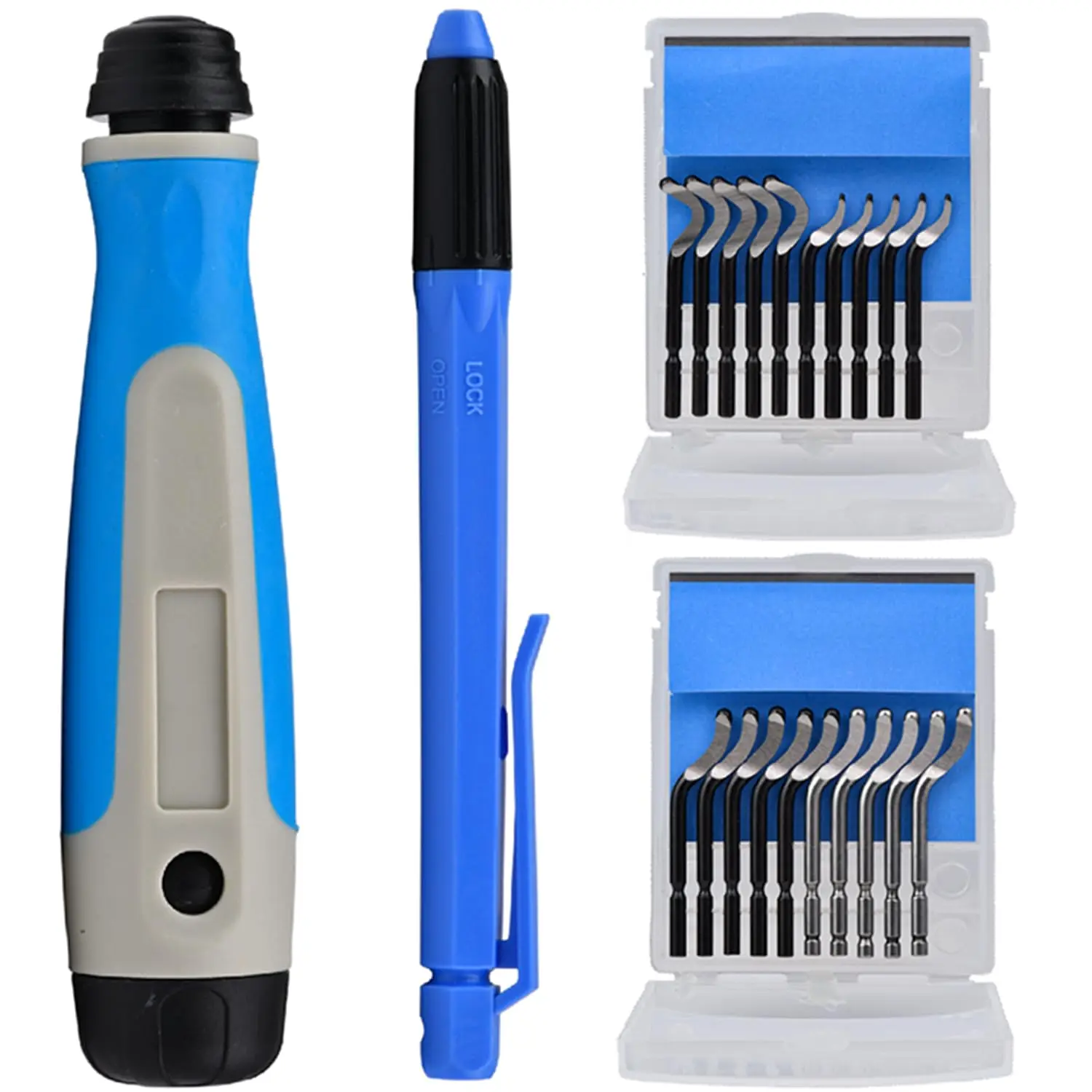 Deburring Tool with 2 Handles and 20 count High Speed Steel , Burr Remover Hand Tool for , Plastics, Copper Pipes, PVC, and 3D Printing Works, Edge Burr Removing Tool