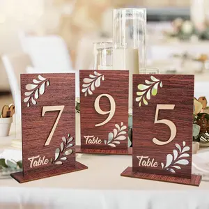 Wedding Table Numbers 1-10 Wooden Table Numbers for Wedding Reception, Table Centerpiece with Holder Base for Wedding Decor, Bridal Shower Banquet (Dark  A, -10)