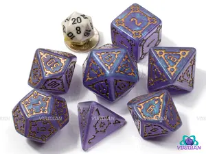 Lavender Palace | Giant Castle Design, Light Purple-Lavendar with Gold Ink and Blue-White Glitter | Resin Dice Set (7)