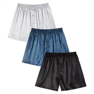 JupiterSecret Men's Satin Boxers Pack 3Pcs Silky Boxer Shorts for Men Soft Breathable Briefs Beige Satin Polyester Fabric Reinforced Waistband Functional Button Fly Machine Washable