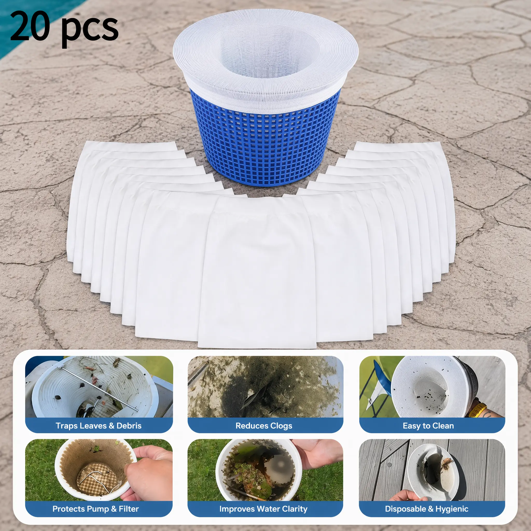 20/30 PCS Pool Skimmer Socks Dual-Layer Mesh Technology for In-Ground & Above Ground Pools Effective Filtration Reusable Solution 12cm x 20cm, Pool Accessories, Nylon-YY1