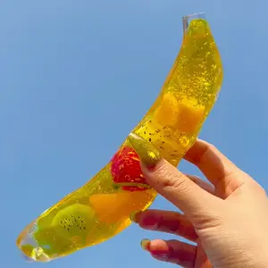 Big Banana Sensory Fruit Squeeze Tube Toy, Soft Gel Filled Fidget Toy with Fruit Beads, Stress Relief Desk Toy for Office, School & Home, 1pc