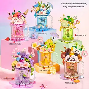 6 Styles Building Block Toys Mini Summer Dessert Milk Tea Cup Exquisite Creative Model Building Block Toys Ornaments Children Girls Holiday Gifts Birthday Gifts Assembly Building Block Toys Model Kits Miniature Models
