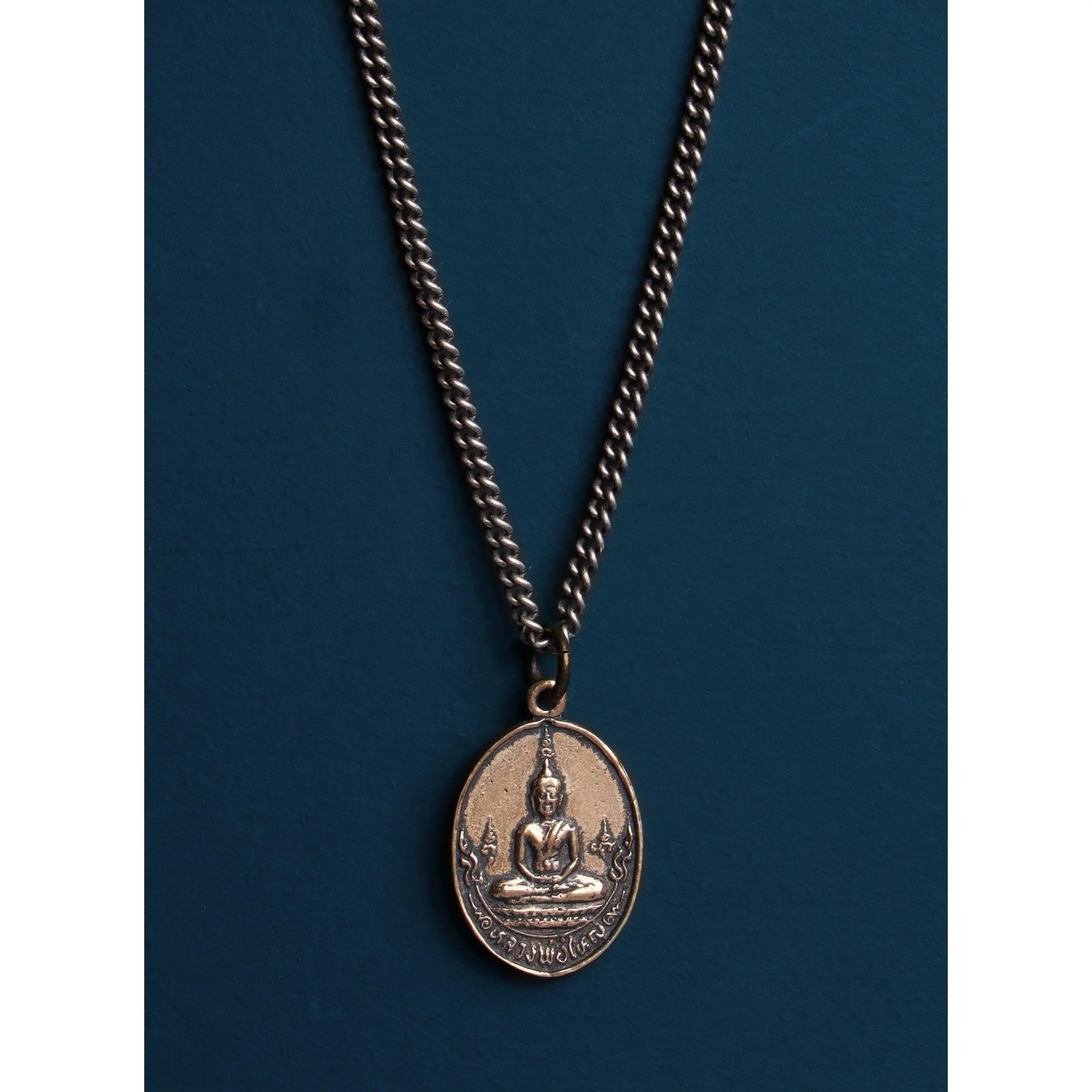 Bronze Oval Buddha Necklace for Men
