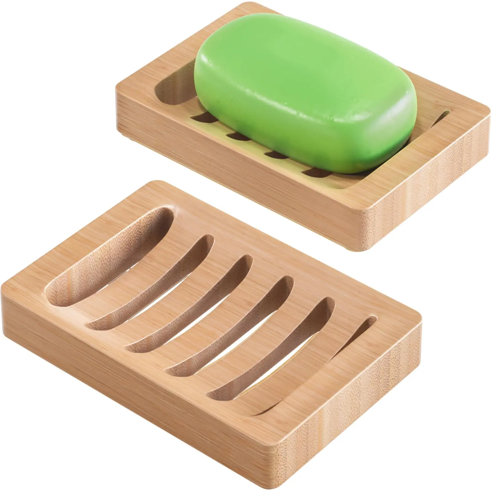 AmazerBath Soap Holder, Bamboo Soap Dish, Wooden Soap Holder Soap Dish, 2 Pack Bamboo Soap Holder, Soap Dishes for Bar Soap, Wooden Soap Tray, Kitchen Soap Tray Self Draining