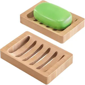 AmazerBath Soap Holder, Bamboo Soap Dish, Wooden Soap Holder Soap Dish, 2 Pack Bamboo Soap Holder, Soap Dishes for Bar Soap, Wooden Soap Tray, Kitchen Soap Tray Self Draining
