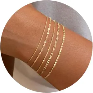 Gold Bracelets for Women, 14K Gold Plated Dainty Bracelet Stack Set, Layered Chain Bracelets Pack Jewelry Gifts for Women Girls