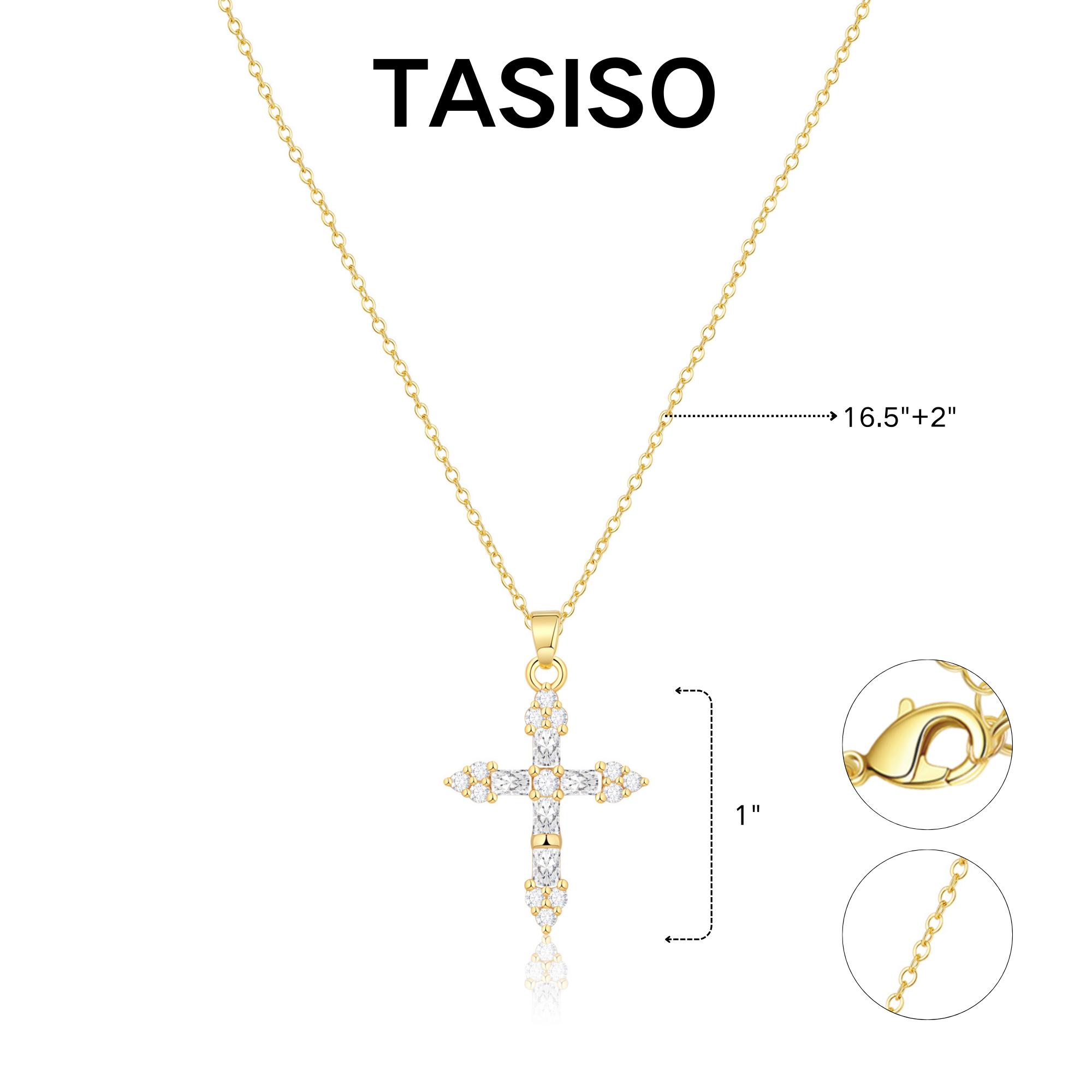 Tasiso 14K Gold-Plated CZ Cross Necklace - Faith & Elegance - Dainty Gold Chain & Sparkling Cubic Zirconia Stones - Perfect for Everyday Wear & Special Occasions