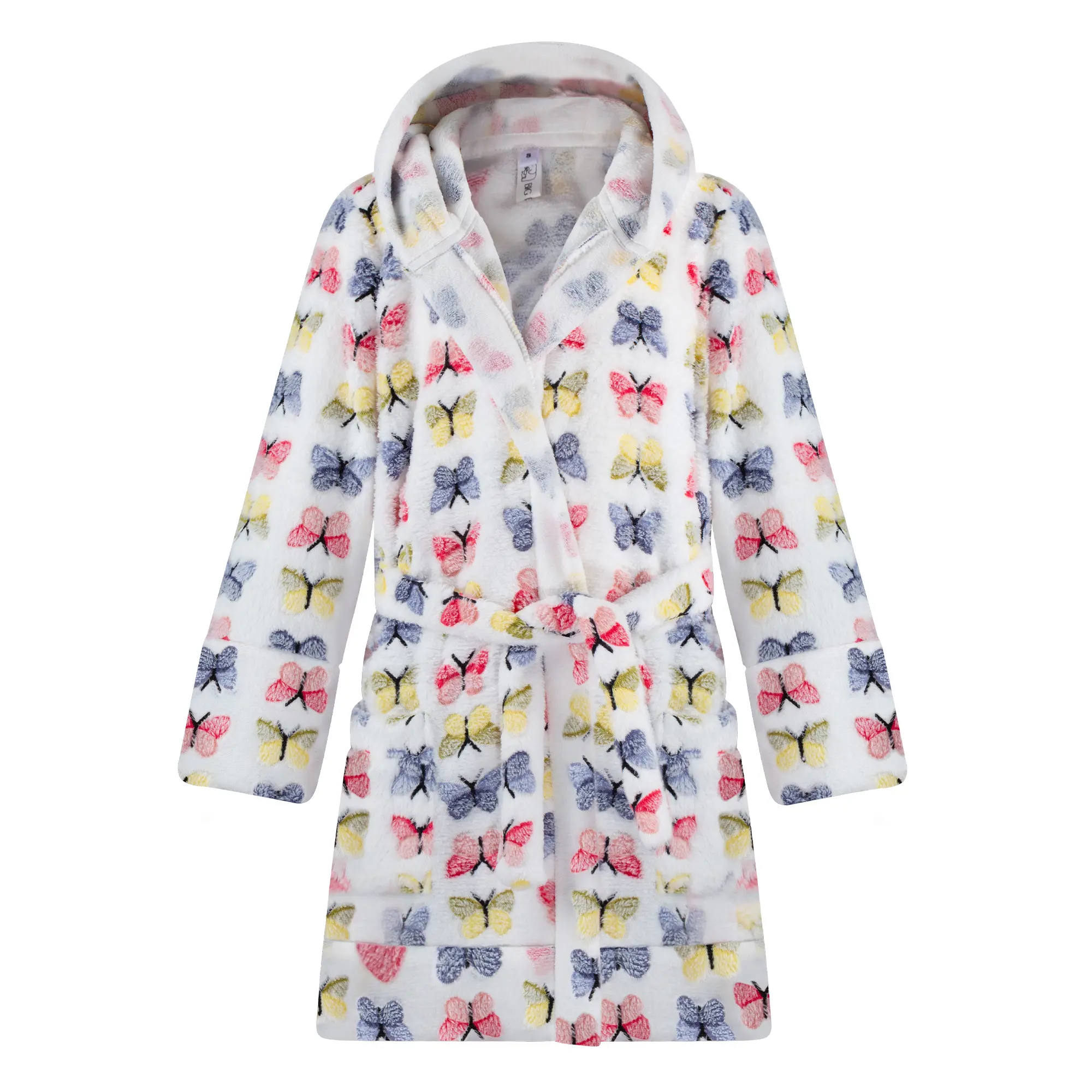 BIG ELEPHANT Kids Hooded Robe, Soft Fleece Bathrobe for Girls and Boys, Glow-in-the-Dark Butterfly & Starry Night Prints, Warm Plush Sleepwear with Pockets, Ages 6–16