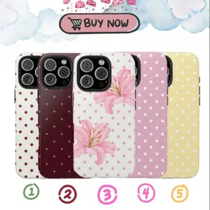 Polka Dot Collage iPhone Case| Pink Polka Lilys, Mocha Cherry, Bubblegum Dots, Cherry Red & Sunshine Yellow Patterns| Cute Y2K Coquette Aesthetic| / Tough Case for iPhone 17 Pro Max 17 Air 17Pro 16 15 14 13 12 11 Pro Max| Trendy Gift for Girls