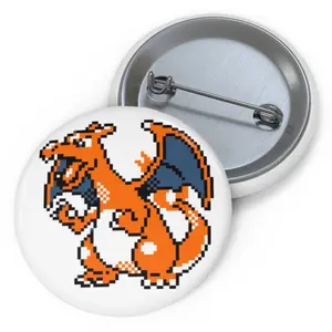 Charizard Sprite Pokemon Pin Button, Gift for Gamer, Gaming Button, Gaming Fashion, Pokemon, Fire-Type, 1.5” white casual