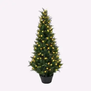 UV Resistant Potted Plant Artificial Cedar Topiary Trees With Light Strip for Outside Home Outdoor & Indoor Front Porch Door Decor