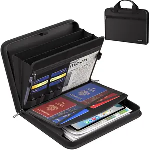 Document Organizer Folder, Fireproof Expanding File Folder with Multi Pockets, 3 Pockets File Organizer with Handle, Portable Home Travel Safe Storage for Important Documents, Passport, Laptop