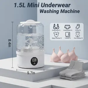 Underwear Washing Machine Upgrade 1.5L Mini Portable Rechargeable Deep Cleaner for Small Clothes Apartment Dorm RV Travel Hotel Use