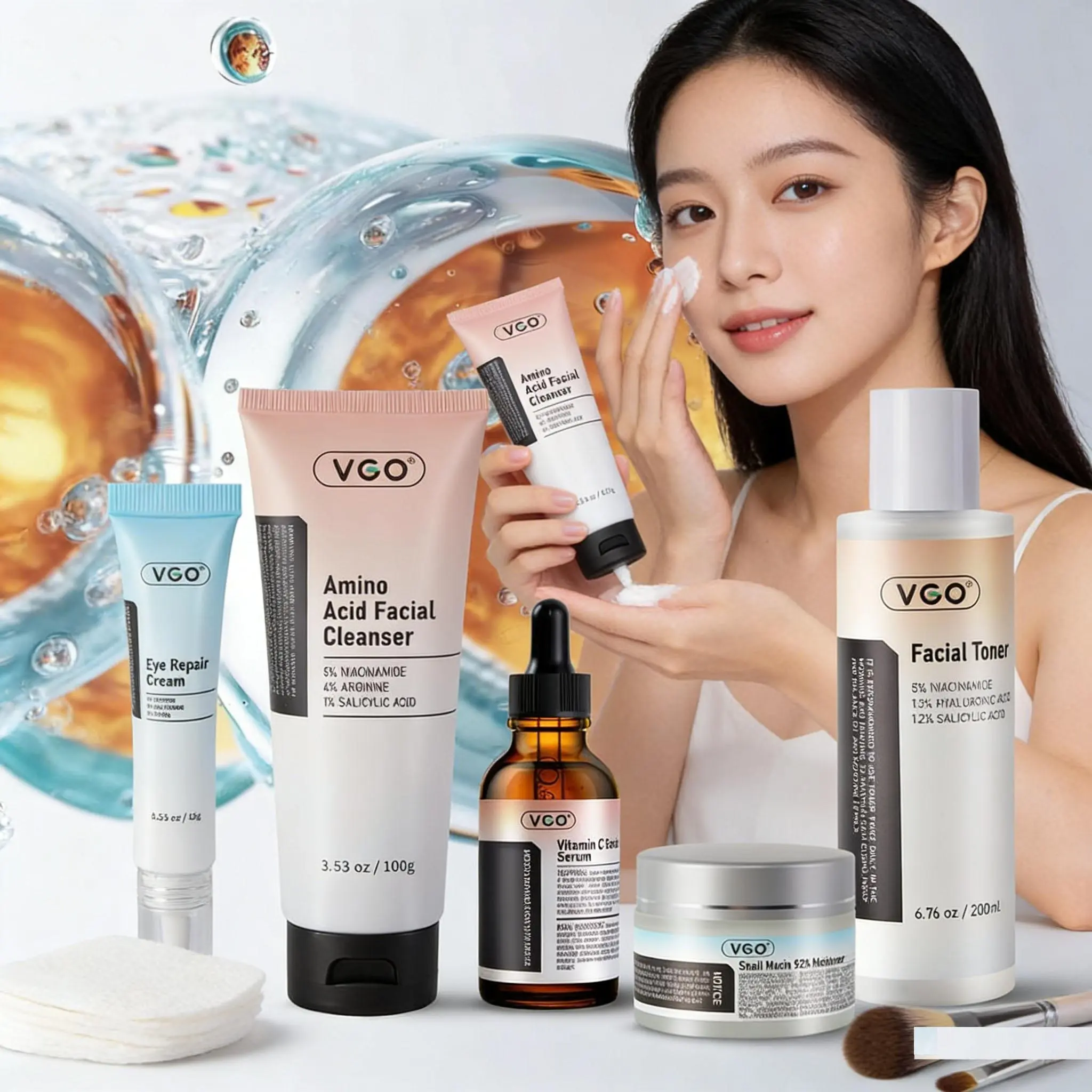VGO Unisex Adult Face Cream Set - Snail Mucin Cleanser & Moisturizer Kit with Vitamin C, Hyaluronic Acid, Niacinamide for Gentle Anti-Aging, Moisture, Radiant Skin & Smooth Routine (All Skin Types), Smooth Skin Routine