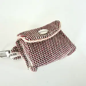 Airpod Case  with Silver Clasp and Keychain Attachment for Easy Access Secure Storage Handcrafted Design-grade Fabric Compact Lightweight and Structured pink and Black Fabrics