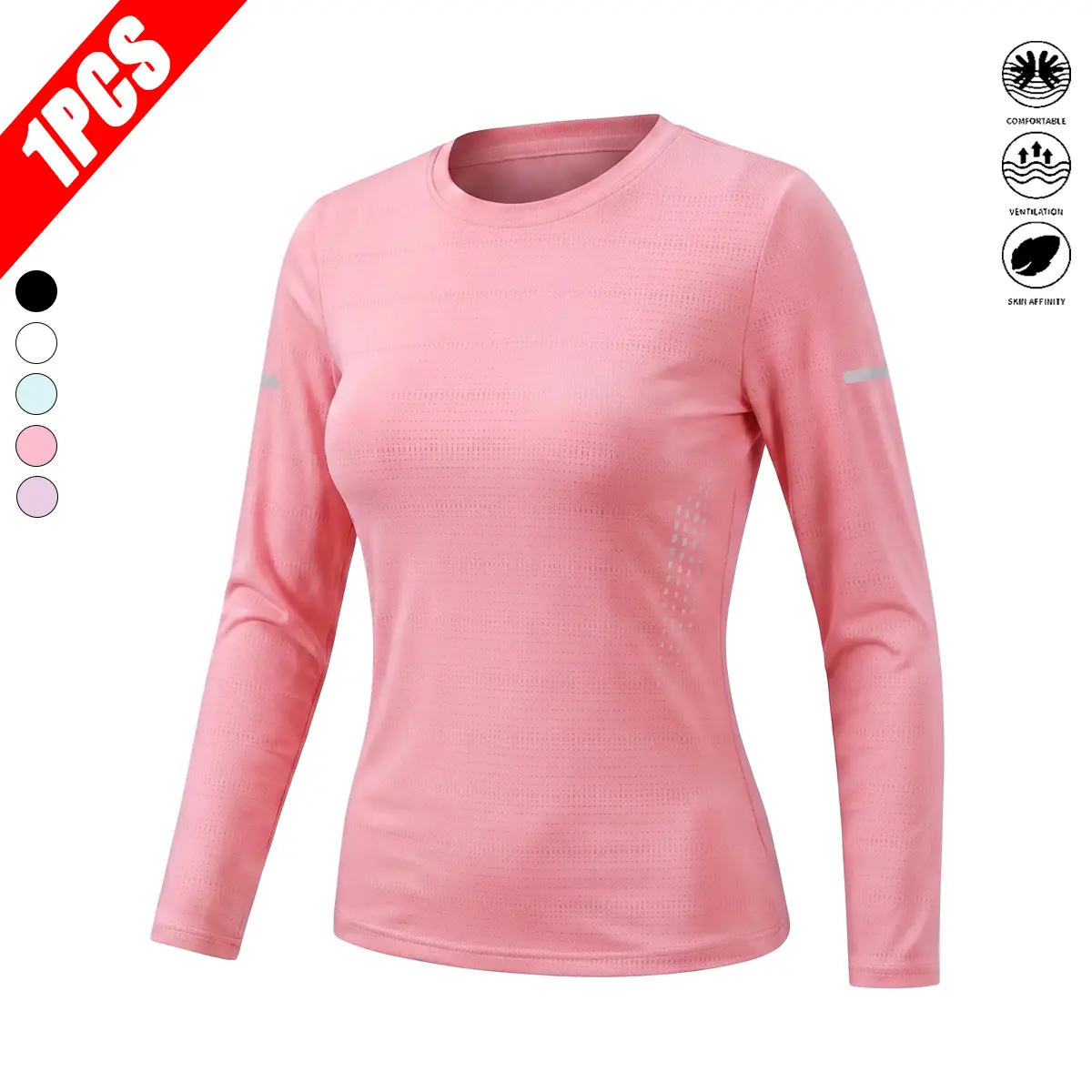 Women’s long-sleeve solid-color T-shirt for spring/autumn, casual vacation outings, versatile fall/winter top with a crew neck; fashionable basic crew-neck top with a slim fit design for the spring/autumn season, made from stretchy, comfortable fabric.