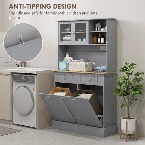 Bellemave HOMCOM 68" Multi Purpose Organized Open Storage Kitchen Furniture Cabinet with Charging Station, 2 Tilt-Out Trash Cabinets, Microwave Stand, Glass Doors & Adjustable Shelf, Freestanding Hutch, Open Storage Cabinet, Multi Purpose Kitchen Furnitur
