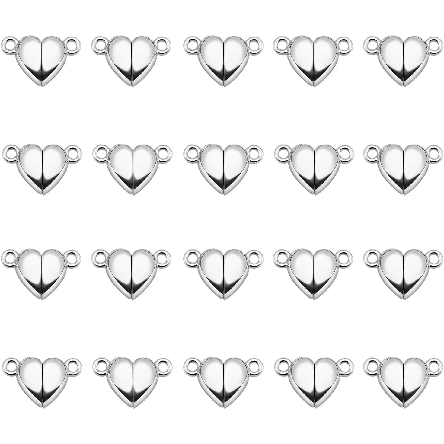 Heart Shaped Magnetic Clasps for Jewelry Making - 20-Pack 10mm Metallic Closures, Gold & Silver Options, Beading Accessories, Crafting Supplies for All Skill Levels (20pcs Gold/8mm Available)