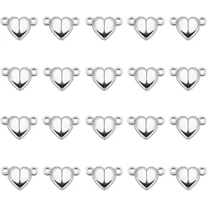 Heart Shaped Magnetic Clasps for Jewelry Making, Gold and Silver, 20-Pack Necklace Bracelet Closures (20pcs silver/10mm)