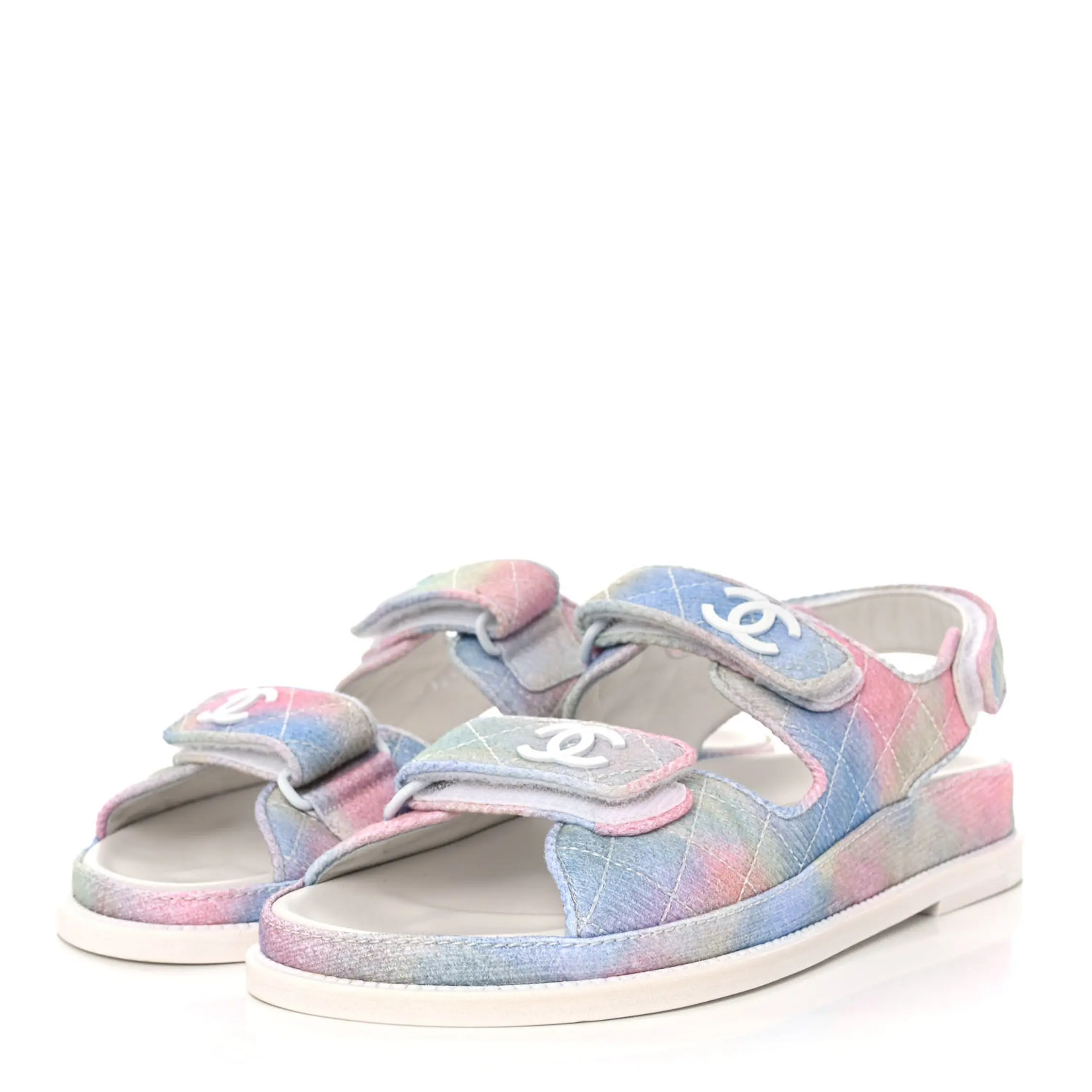 Chanel NIB Interlocking CC Logo Rainbow Quilted Slingback Dad Sandals 41.5 NEW