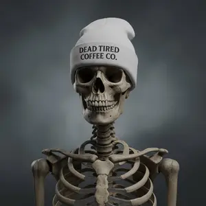 Dead Tired Coffee Co. — Cozy Embroidered Knit Beanie | Warm Winter Hat for Coffee Lovers, Trendy Casual Gift