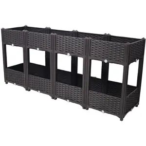 Elevated Planting Box Gardening Kit - Polypropylene Raised Bed with Drainage Plugs, Stackable Vegetable Planter, Large Planter Pot for Outdoor Flower/Herb Growing, 63"x15.7"x27.7", Brown, Elevated Planting Boxes, Stackable Vegetable Planters
