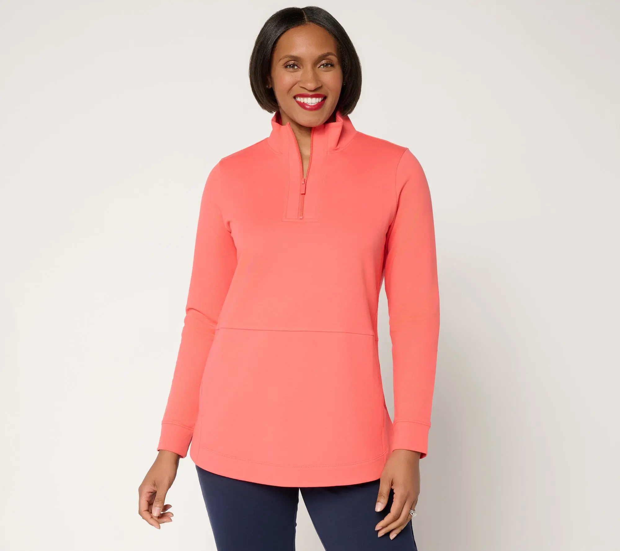 Denim & Co. Active Regular French Terry Half Zip Tunic