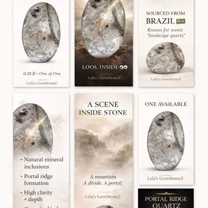 Scenic Included Quartz Palm Collector Piece Portal Ridge Lodolite Hand-Polished Palm Lens Shape One-of-a-Kind Landscape Crystal with Visible Portal Ridge Line and Internal Landscape Effect from Brazil