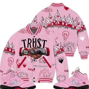 5 Pink Ice Varsity Jacket, Arctic Pink 5s Outfits Shirt, Snake Trust No One Drip Unisex To Match Sneakers Streetwear Outfit Clothes Fabric