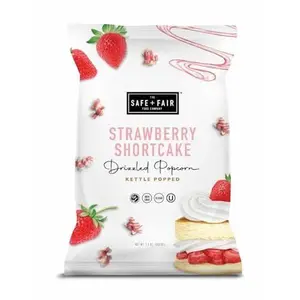 Safe + Fair Food Company Plant-Based Gourmet Strawberry Flavored Popcorn - Strawberry Shortcake Drizzled Kettle Corn Popcorn - Non-GMO + Gluten-Free Snacks,5.5oz