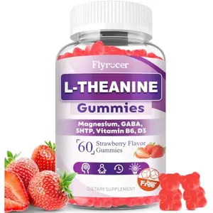 Sugar Free L-Theanine Gummies, L Theanine Supplement for Adults & Kids, L'Theanine 400MG with Ashwagandha, Magnesium, 5HTP & GABA - Support Calm, Relax, zzZ, Focus, Vegan Strawberry Flavor, 60 Count, gift for him and her, mother dad lover gift