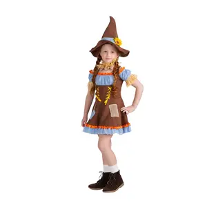 Scarecrow Costume Dress For Kids - Girls Dress-Up Costume with Hat & Choker Perfect for Halloween, Pretend Play, Theme Parties & Cosplay