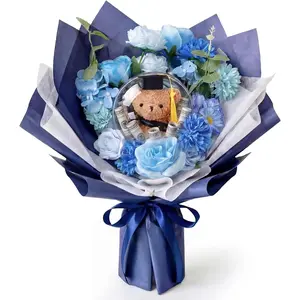 Soulchen Graduation Money Flower Bouquet Kit for DIY Handmade Graduations Balloon Bouquet Artificial Flower Gift for School, College Grad Ceremony for Her Him Grad Party Gifts Favors(Retro,Blue)