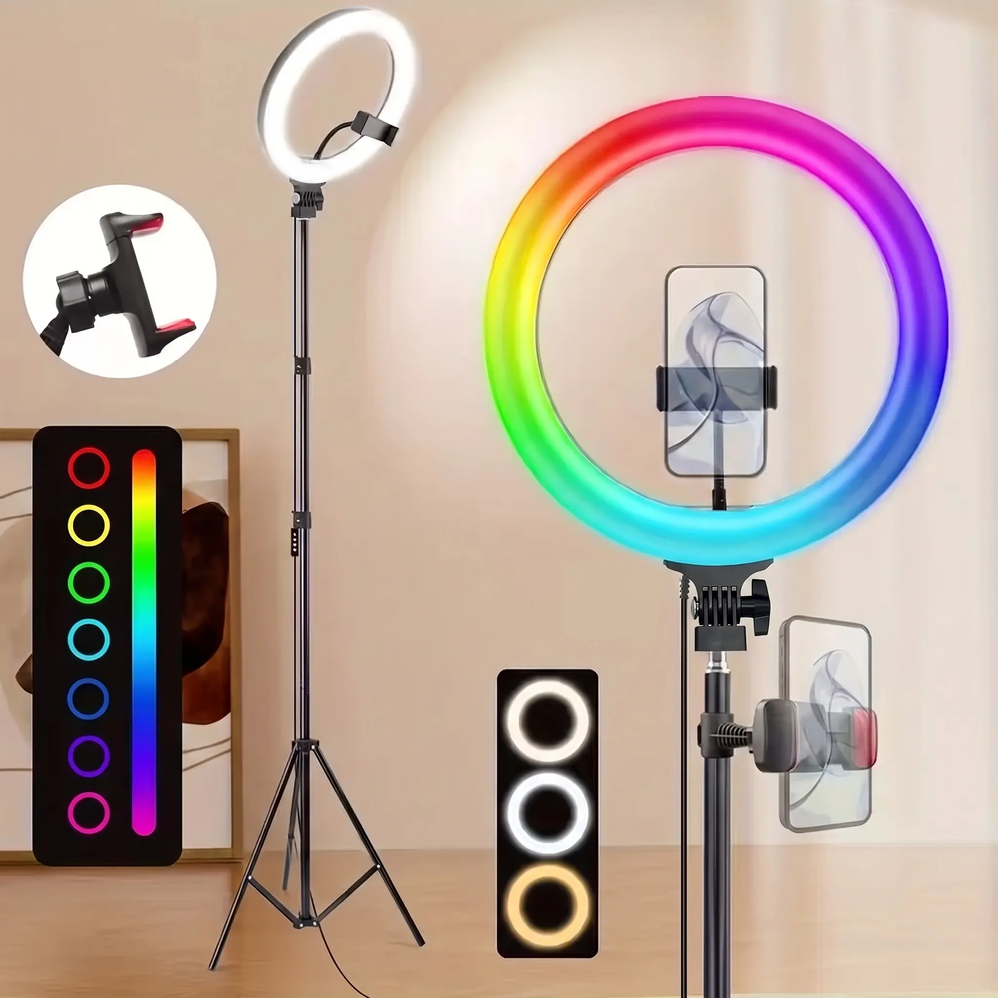 12" Adjustable  LED Ring Light with 62" Extendable Stand, Video Light RGB Color Mode & 10 Brightness Levels, Perfect for Gaming, Lighting for Video Recording, Makeup, TikTok#SummerWins#BackToSchoolDeal